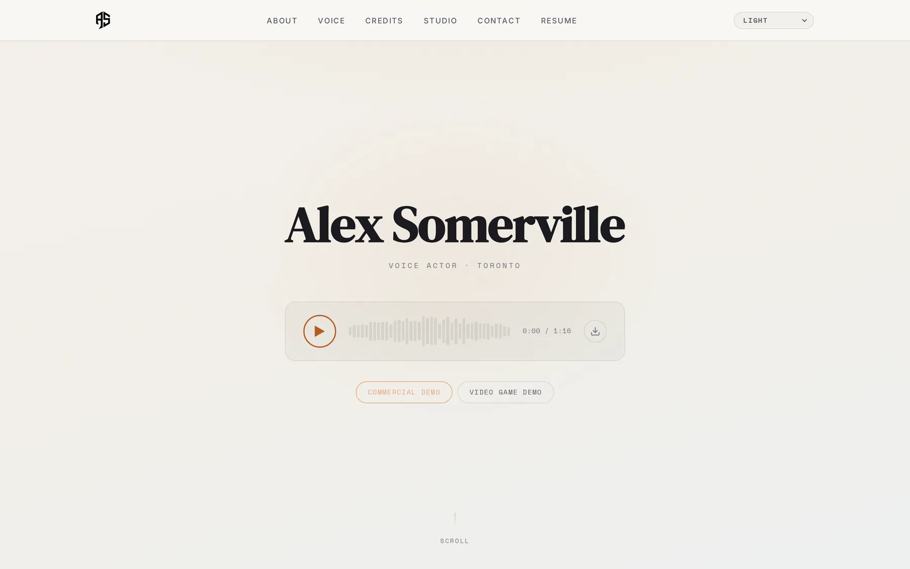 alexsomerville.com, Toronto voice actor brand site